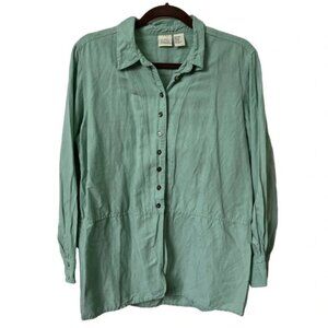 Vintage Falls Creek Linen Blend Sagey Mint Green Button Down Shirt